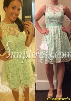 New Arrival Short Knee-length Mint Lace Bridesmaid Dress