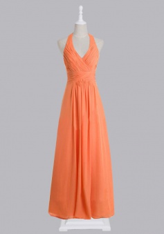 Fashion V-neck Ruched Chiffon Long Bridesmaid Dress