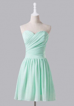 Simple Mint Green Sweetheart Ruffles A Line  Knee Length Chiffon Bridesmaid Dress