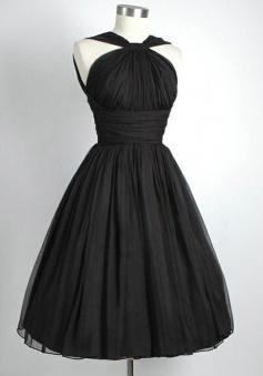 Simple Dress Knee Length Black Chiffon Vintage Bridesmaid Dresses CHBD-7129