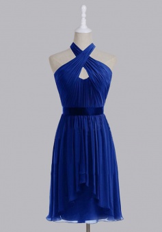 Hot-selling Halter High-low Short Chiffon Bridesmaid Dress