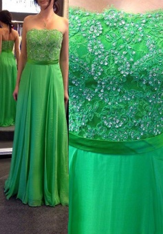 Elegant Strapless Green Lace Bridesmaid Dress/Evening Dress