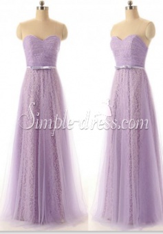 Fashion A-line Sweetheart Long Purple Lace Bridesmaid Dress