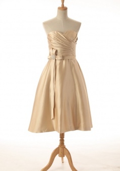 Elegant A-line Sweetheart Tea-length Taffeta Sash Bridesmaid Dress
