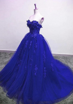Gorgeous Mermaid Blue Lace Floral Long Prom Dress