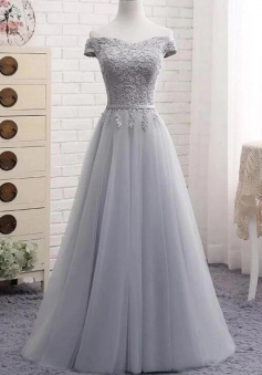 Off Shoulder Long A Line Floor Length Prom Dress