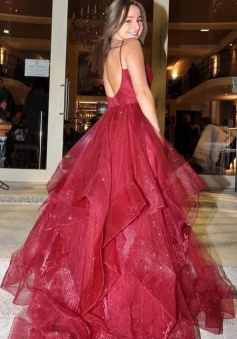 Spaghetti Straps A-Line Wine Red Prom Dresses