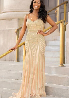 Simple gold sequins long formal dress evening dress