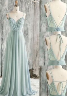 A Line sage green chiffon bridesmaid dresses