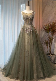 Beautiful Tulle Light Green Round Neckline Prom Dress