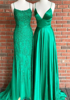 Elegant green long formal dresses prom dresses With lace