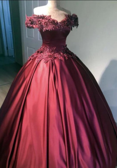 Princess Maroon Ball Gown prom dress