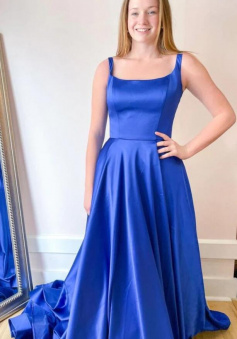 Elegant royal blue satin prom dress