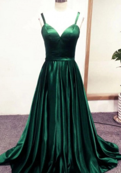 Beatufiul Dark Green Stain Long Prom Dress
