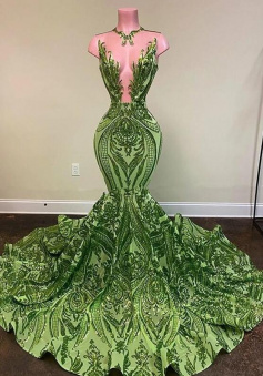 Mermaid Green Prom Dresses Sequin Evening Dresses