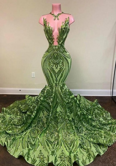 Mermaid Green Prom Dresses Sequin Evening Dresses