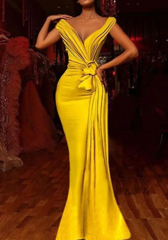 Yellow African Pleats Knoted Mermaid Evening Dresses