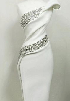 Simple Glam white dress with diamonds prom dress
