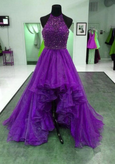 High Low Halter Organza Prom Dress