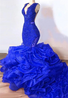 Mermaid Royal Blue Junior Prom Dresses