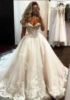 Mermaid Ivory tulle lace long off shoulder prom dress