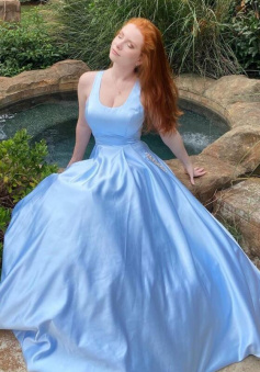 Elegant A-Line Beaded Blue Long Prom Dress