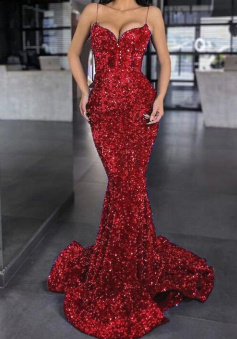 Mermaid red sequin evening dresses