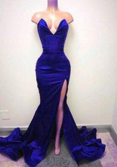 Mermaid V Neck Side Split Evening Gowns