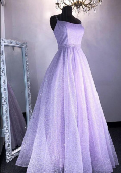 Shiny Lilac Long Purple Formal Evening Dresses