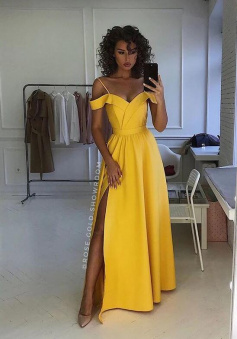 A Line Off Shoulder Yellow Formal Dress