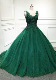 Mermaid green ball gown lace v neck quinceanera dress