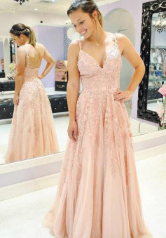 Spaghetti A-line Blush Pink Prom Dress