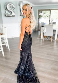 Mermaid black lace evening dress