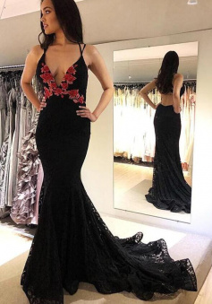 Mermaid Backless V Neck Prom Dresses