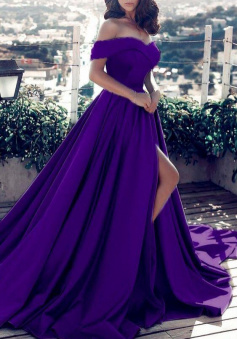 Off The Shoulder Dark Purple Prom Dresses