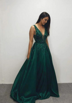 A LIne Emerald Green evening dress