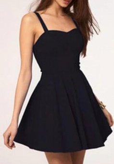 Spaghetti Straps Backless Black Short Homecoming Dress