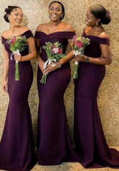 Off Shoulder purple bridesmaid dress