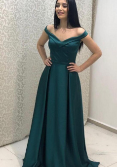 Off the shoulder floor length formal prom dress