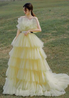 A Line Mermaid Yellow Prom Dress