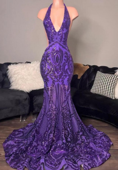 Vintage purple mermaid sequin prom dresses