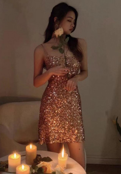 Sexy gold evening dress