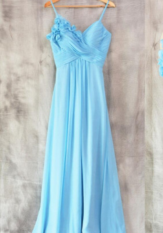 A Line Blue chiffon bridesmaid dresses long