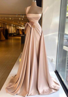 A Line elegant stain rose pink prom dresses
