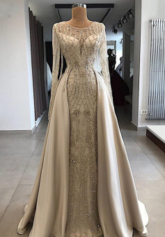 Vintage champagne sparkly evening dresses with detachable skirt 2023 prom dresses