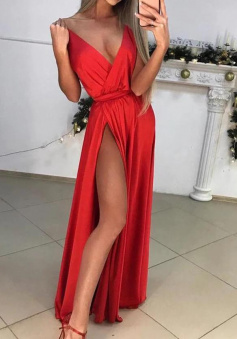 Simple A-line V-neck Prom Dresses