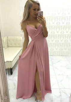 Simple Spaghetti Straps Evening Gown With Split