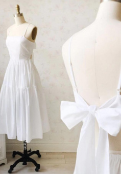 Simple backless short white homecoming dress