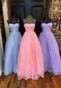 Simple sequin long tulle formal dress