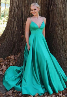 Mermaid v neck satin long prom dress